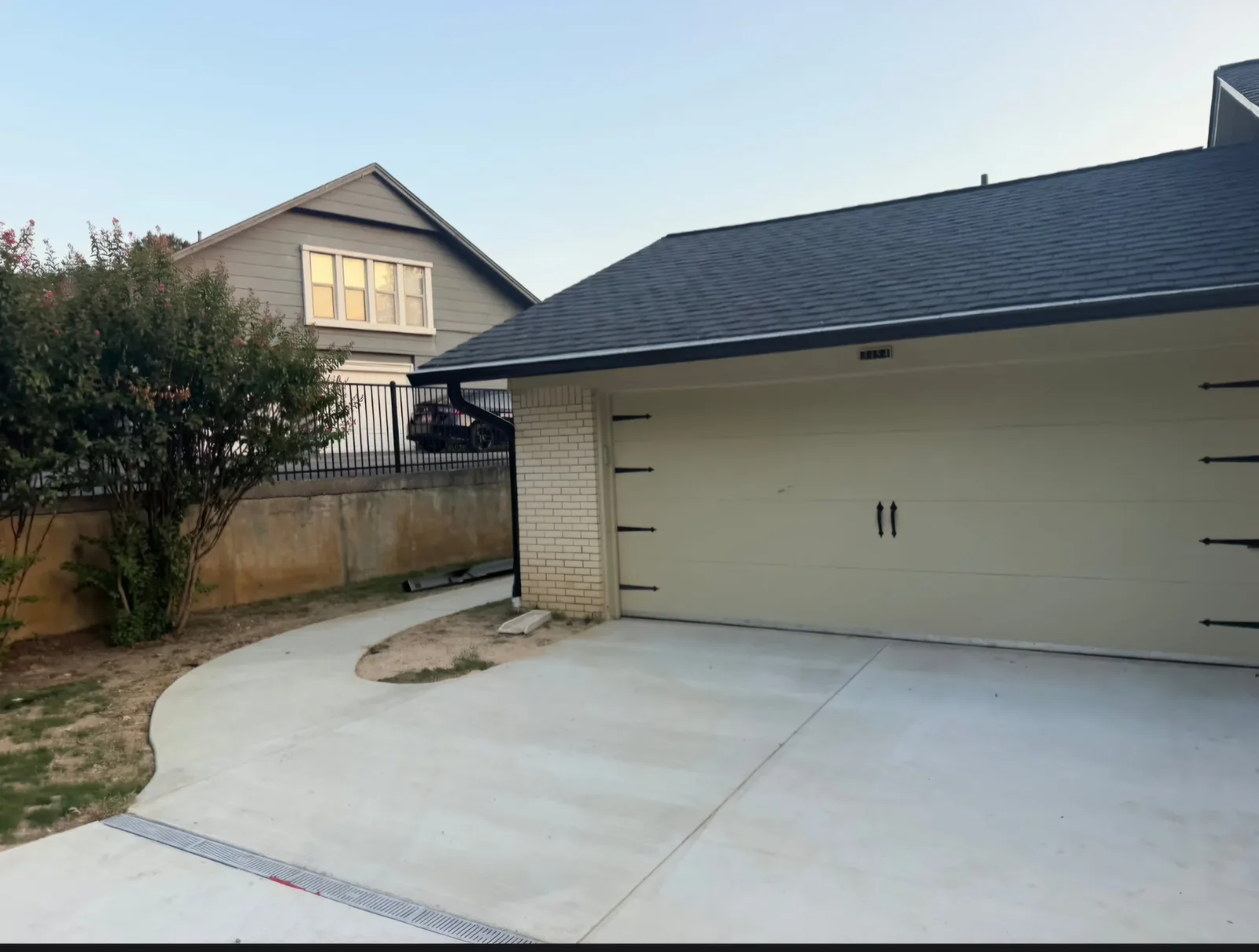 Gutters on a garage from the driveway